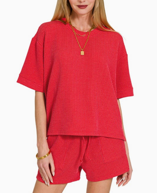 Ribbed Shorts Set Ruby