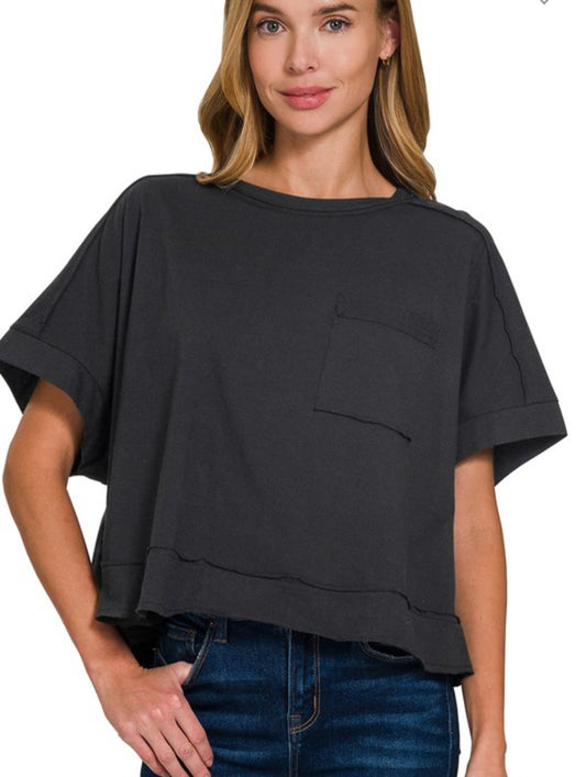Exposed Seam Oversized Box Tee Black