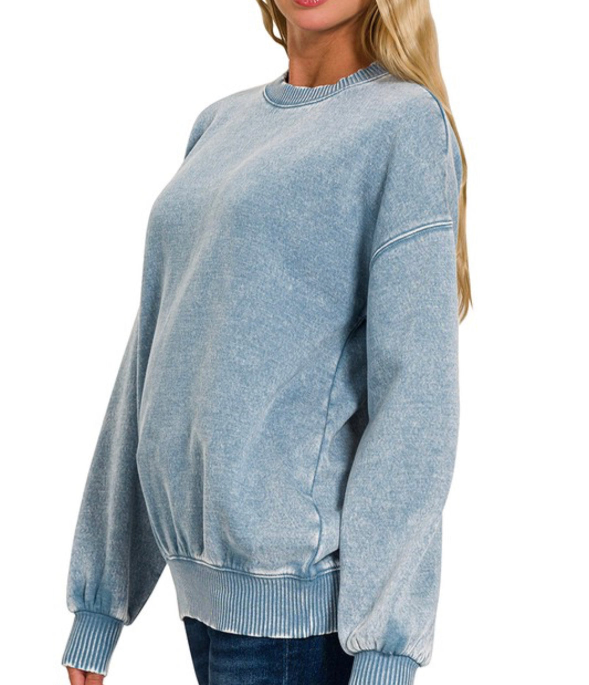 Acid Wash Fleece Pullover Blue