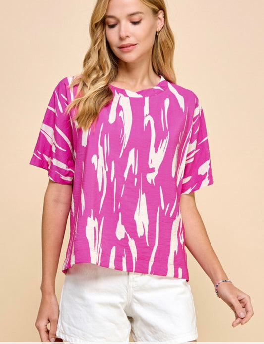 Geometric Print Top Pink