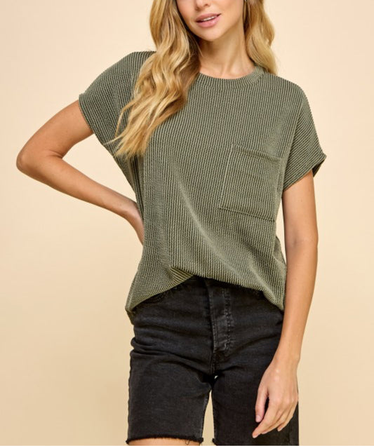 Ribbed Pocket Tee Olive