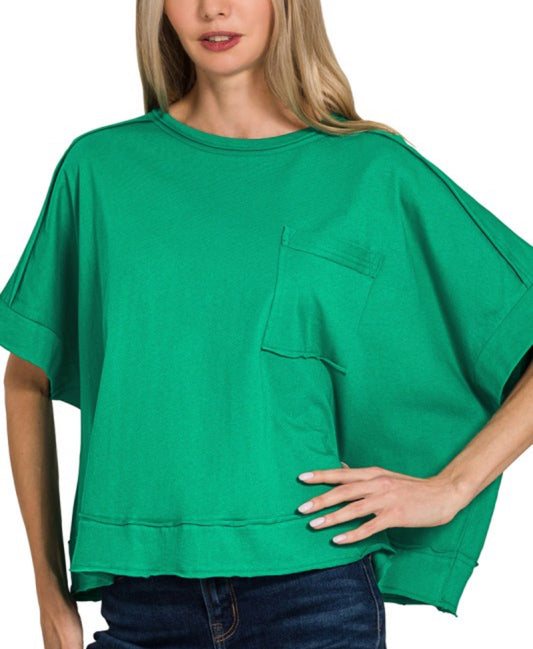 Exposed Seam Oversized Box Tee Green