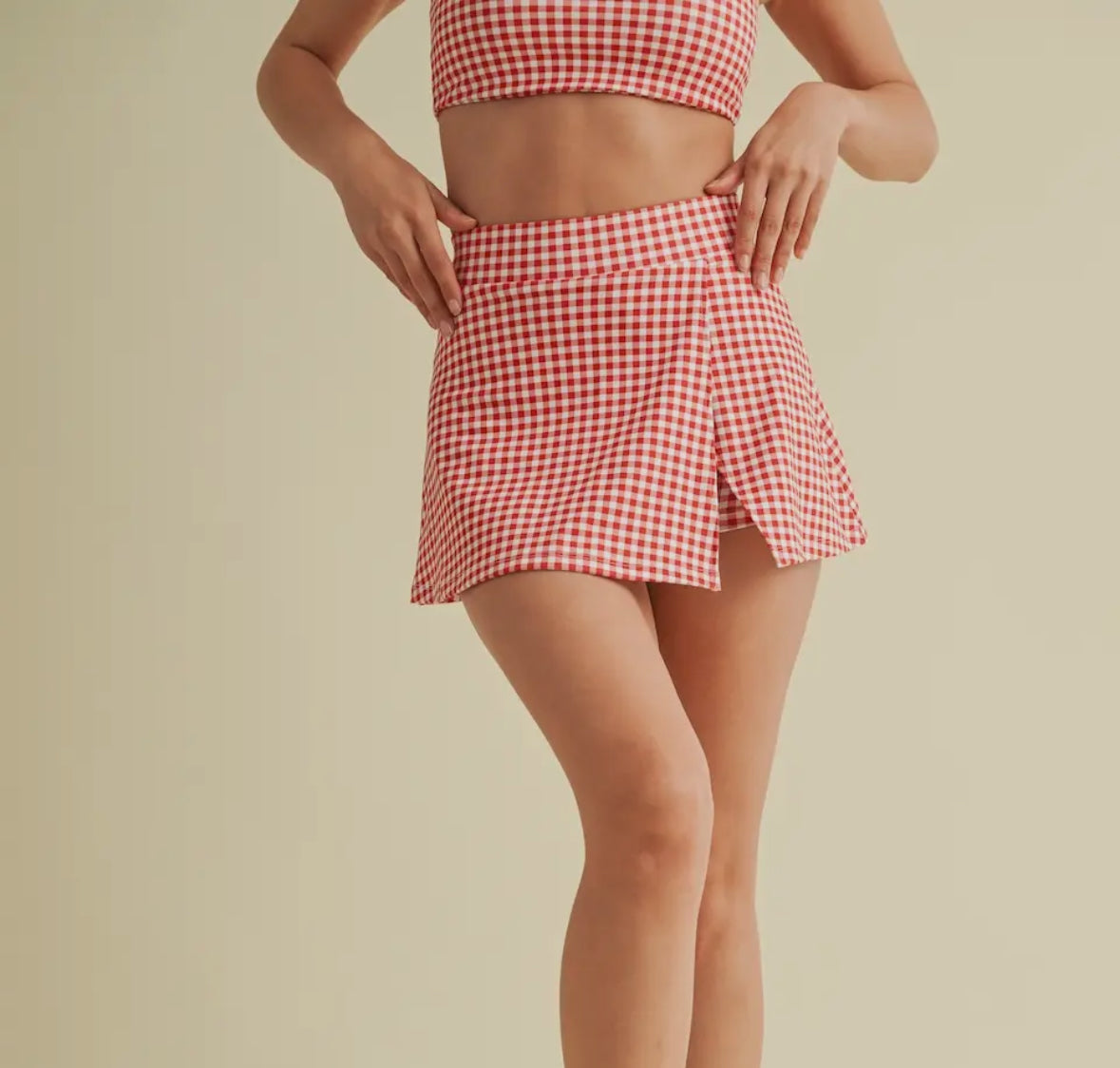 Red Gingham Side Slit Skort