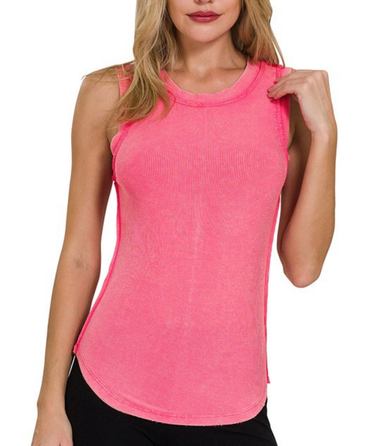 Ribbed Scoop Neck Tank Fushia
