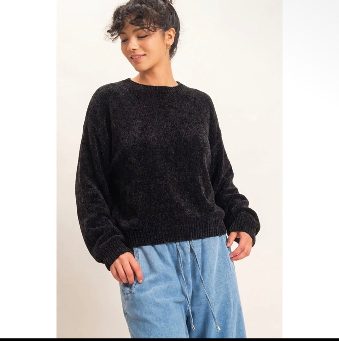 Chenille Crewneck Sweater Black