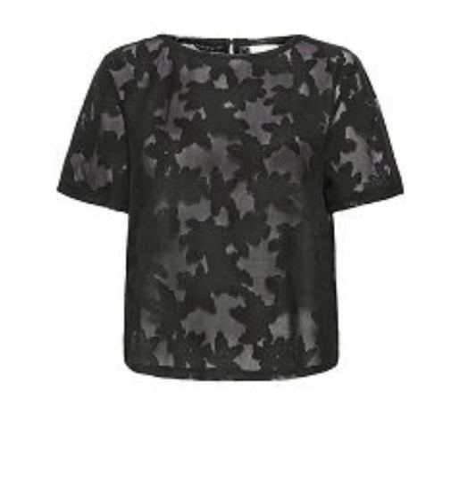 Ichi Black Floral Mesh Blouse