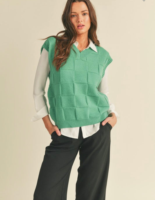 Basketweave Sweater Vest-Green