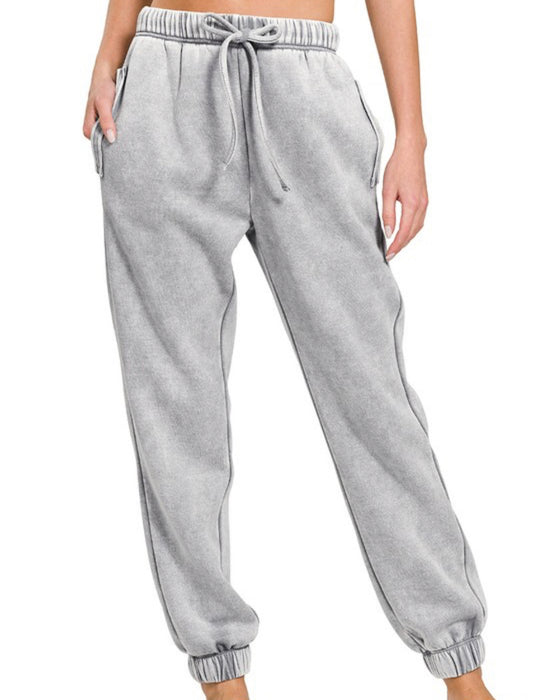 Acid Wash Fleece Jogger-Sleet