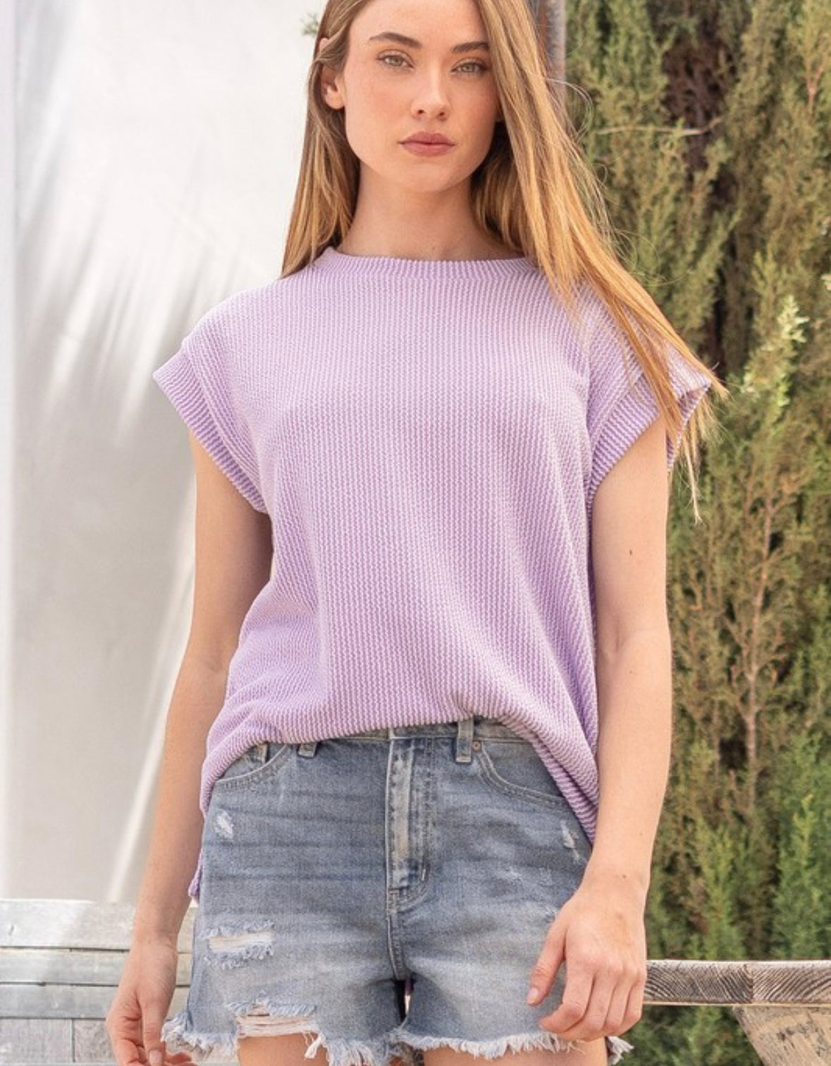 Ribbed Short Sleeve Top Lavender