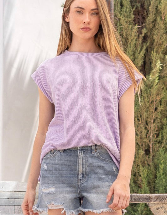 Ribbed Short Sleeve Top Lavender