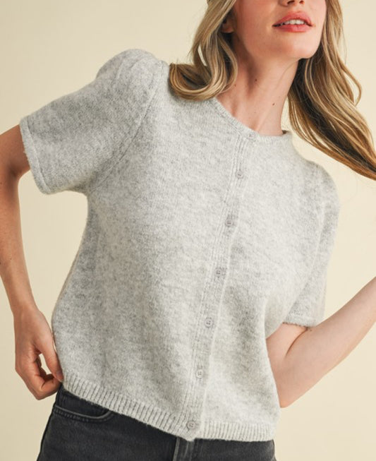 Short Puff Sleeve Cardigan Grey