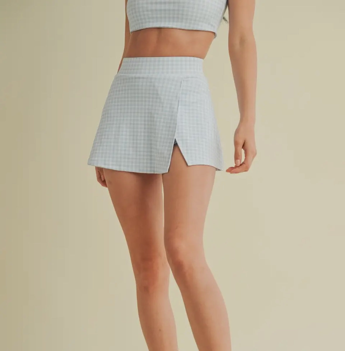 Blue Gingham Side Slit Skort