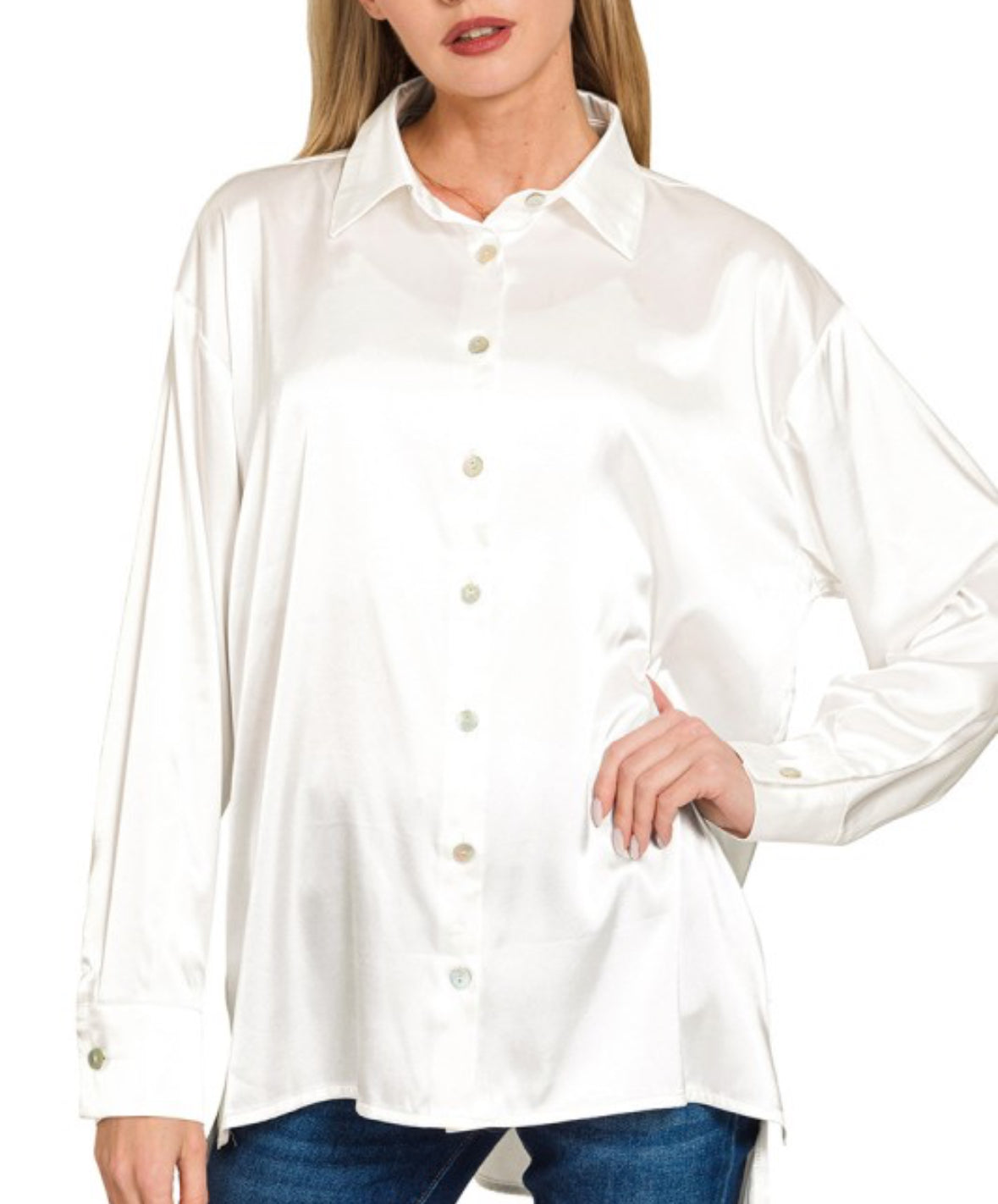 Satin Button Up Ivory