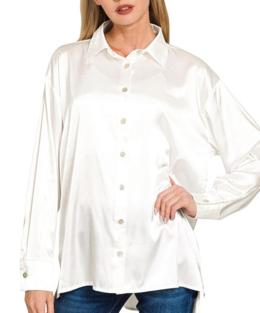 Satin Button Up Ivory