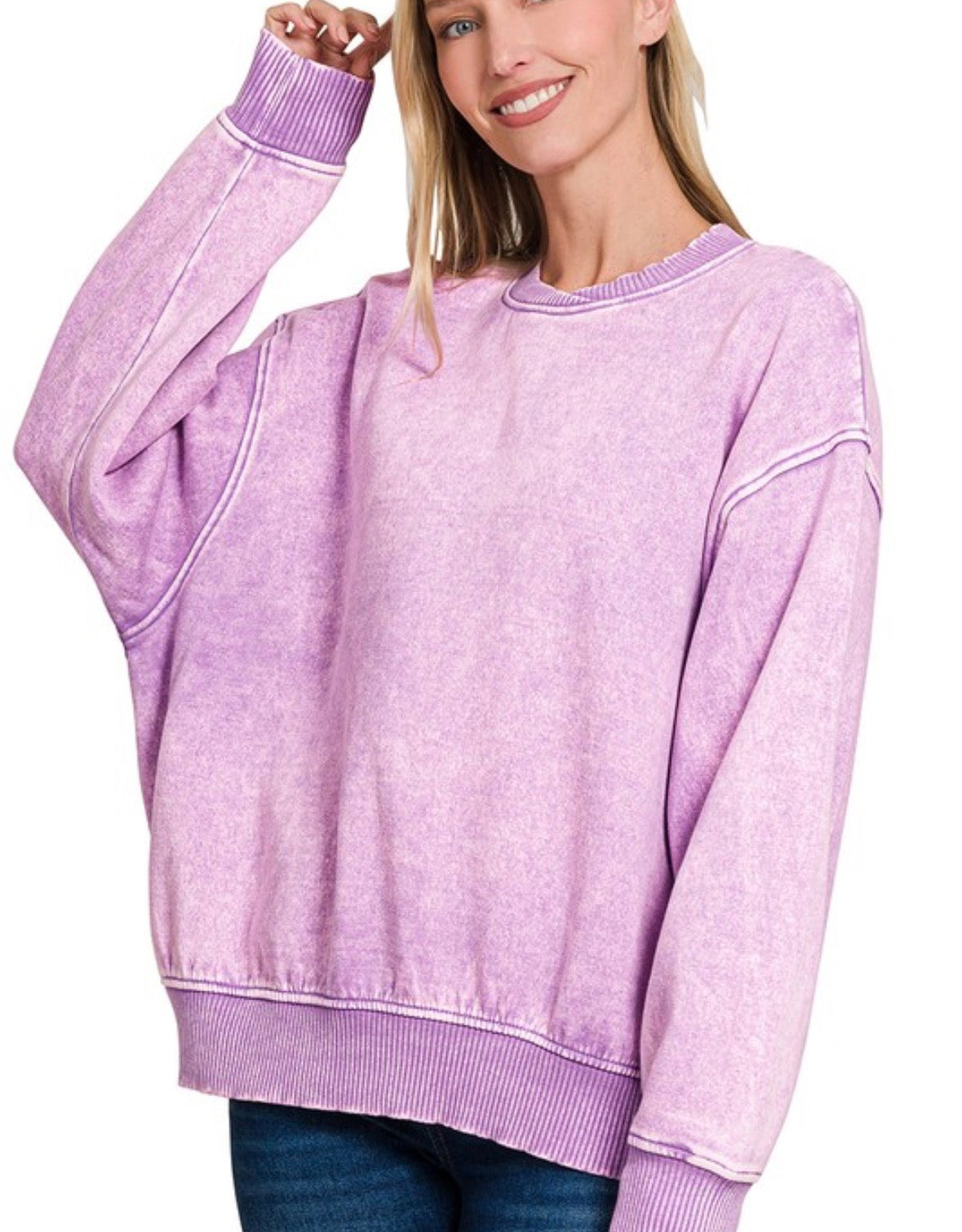 Acid Wash Oversized Sweatshirt Lavender