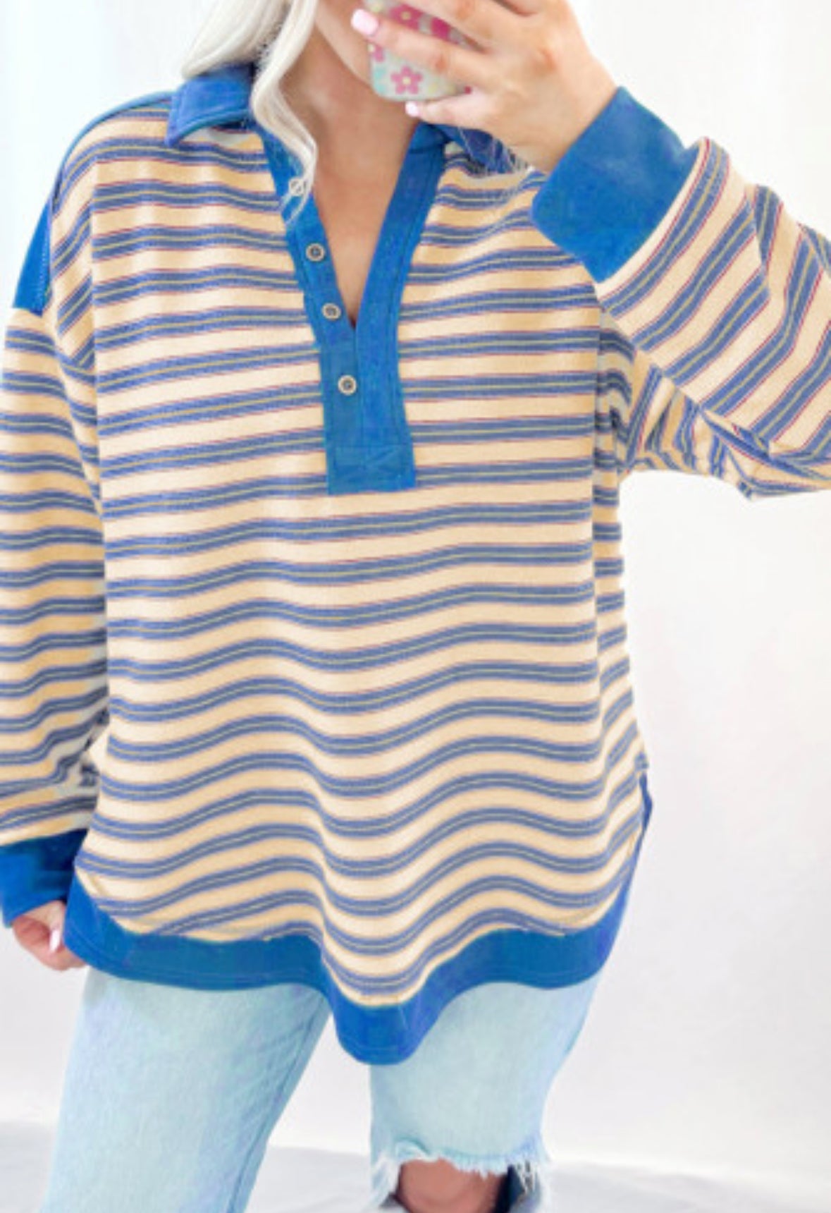 Collared Blue Stripe Long Sleeve