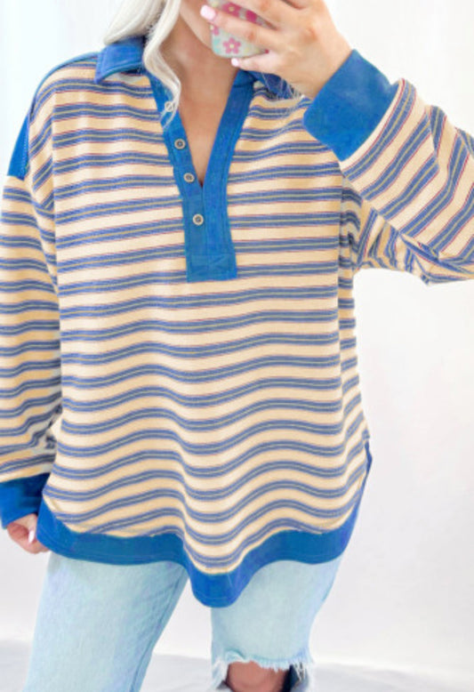 Collared Blue Stripe Long Sleeve