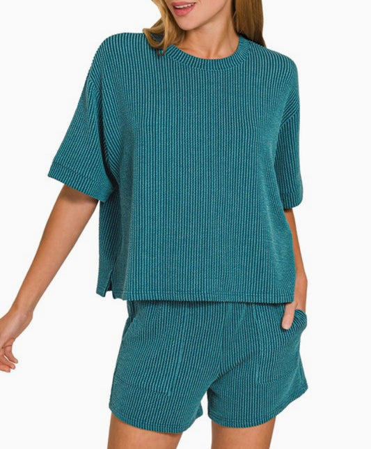 Ribbed Shorts Set Teal