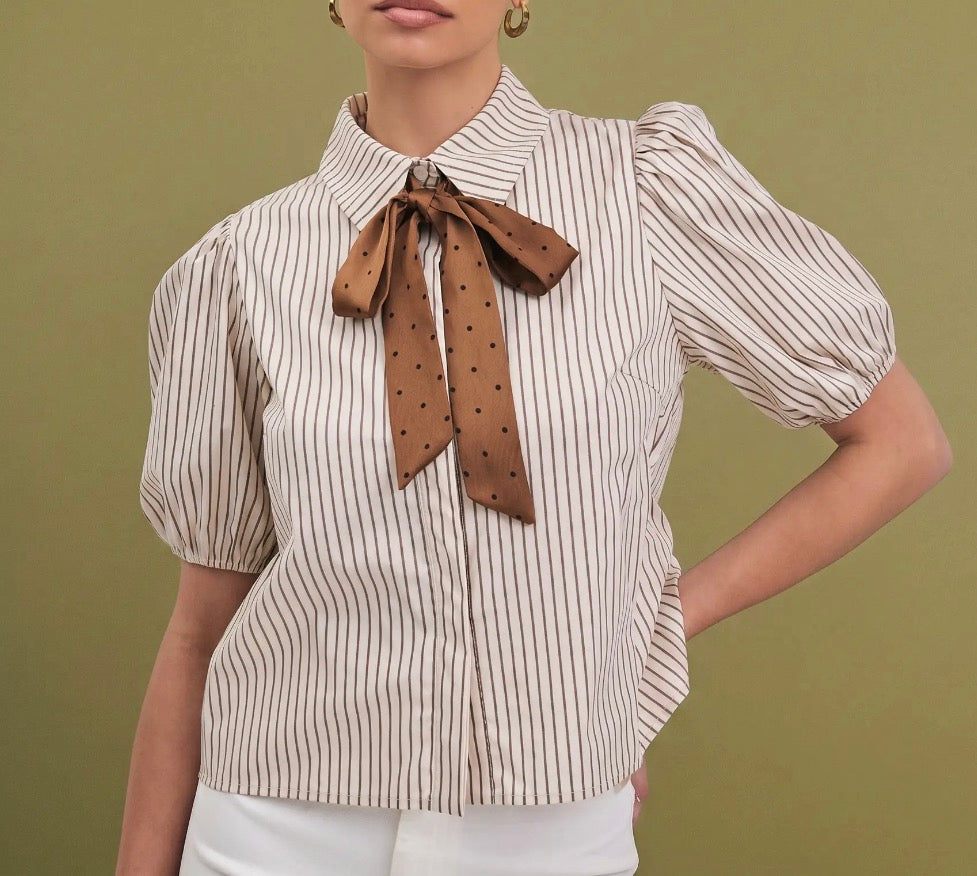 Bow Neck Stripe Blouse