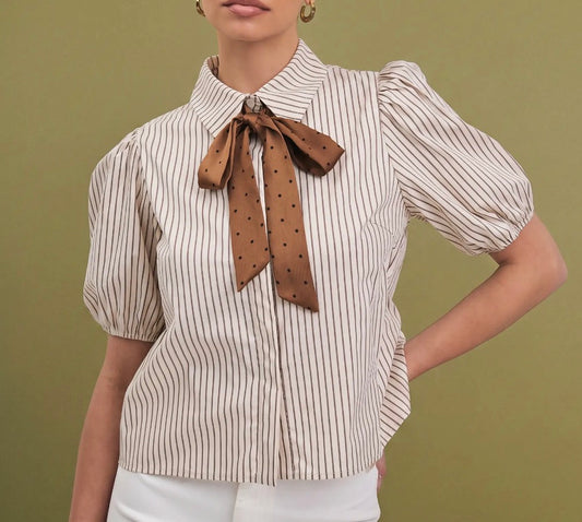 Bow Neck Stripe Blouse
