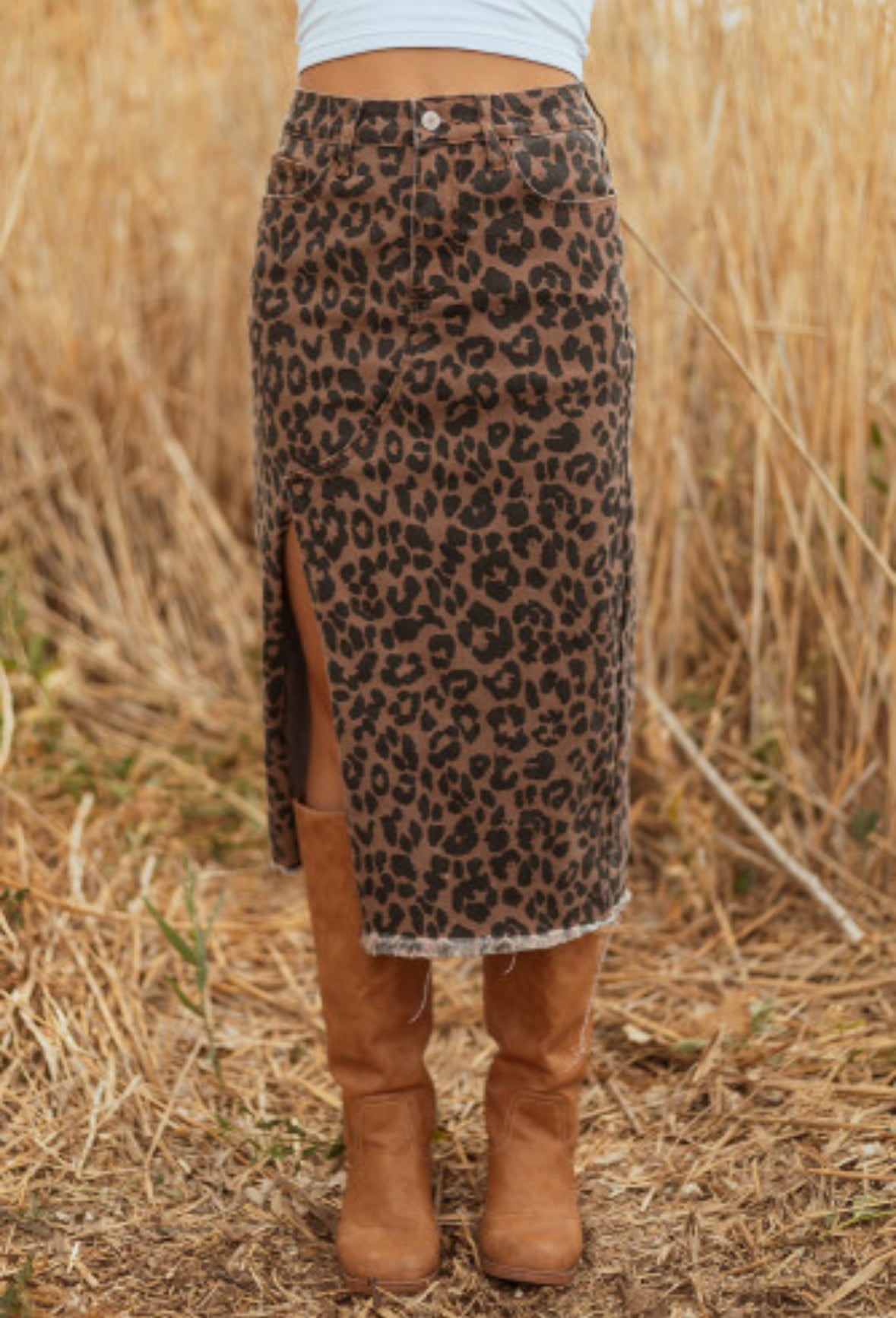 Leopard Denim Skirt w/slit