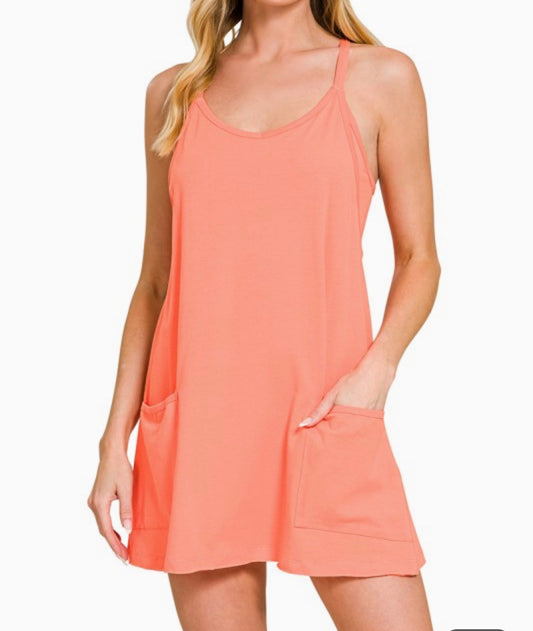 Mini Dress Built in Romper Coral