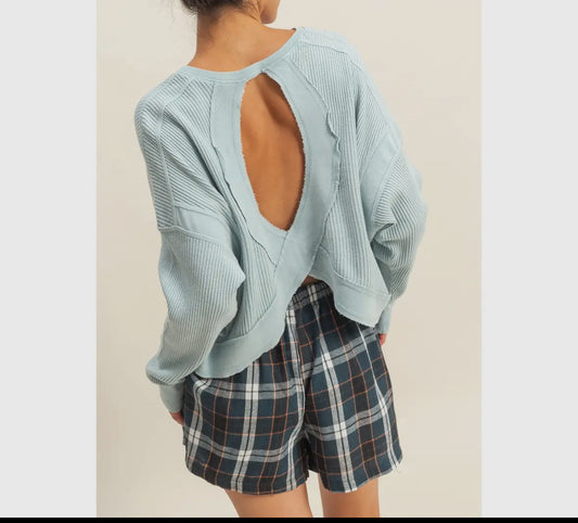 Cut out Back Long sleeve Sky Blue