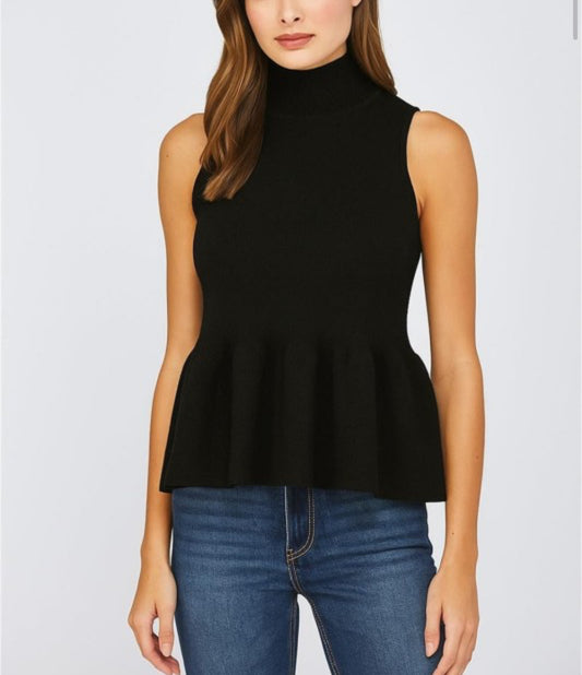 Peplum Sweater Tank Black