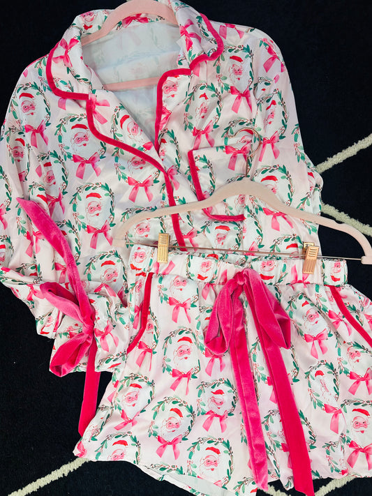 Santa Satin PJs -Pink
