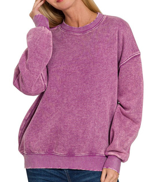 Acid Wash Fleece Pullover Purple