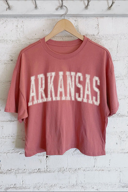 Arkansas Faded Red Crop Tee