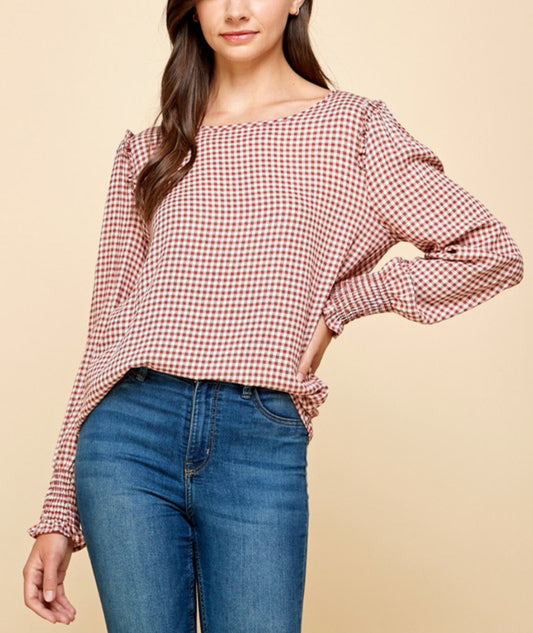 Checkered Long Sleeve Top Rust