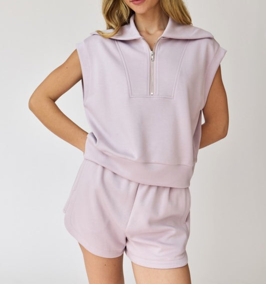 1/4 Zip Scuba Short Set Lavender