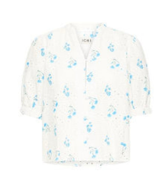 Ichi Eyelet Blue Floral Blouse