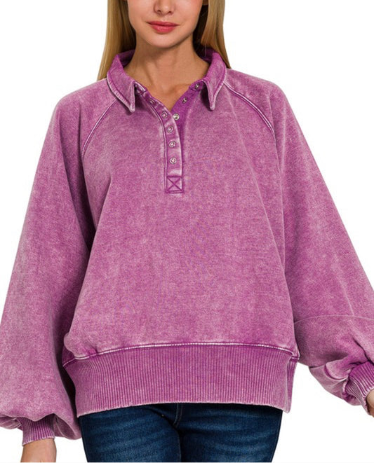 Acid Was Button Pullover Purple
