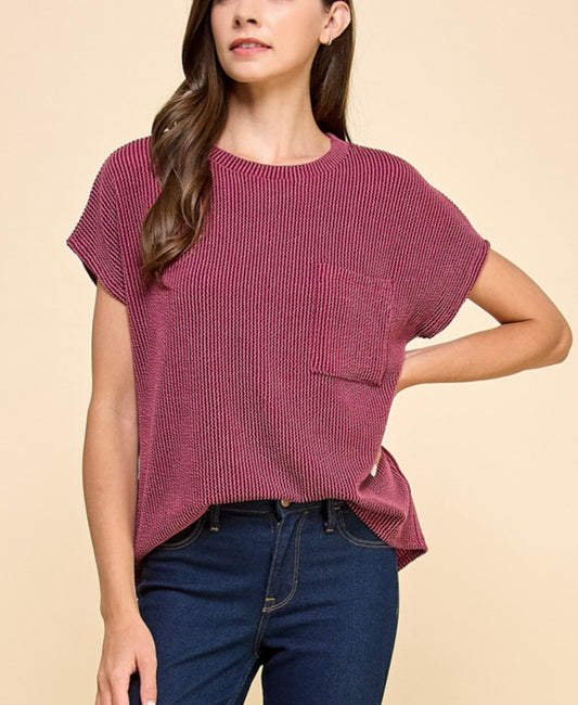 Ribbed Pocket Tee Dark Wine