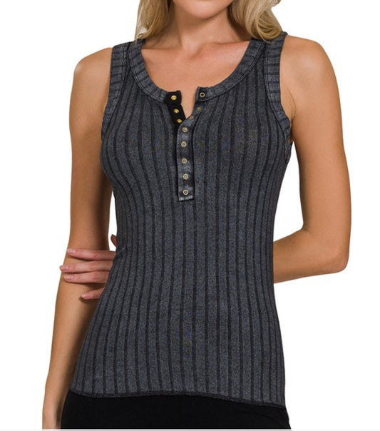Washed Ribbed Tank Black