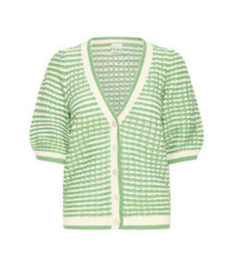 Ichi Green/Cream Short Sleeve Cardigan
