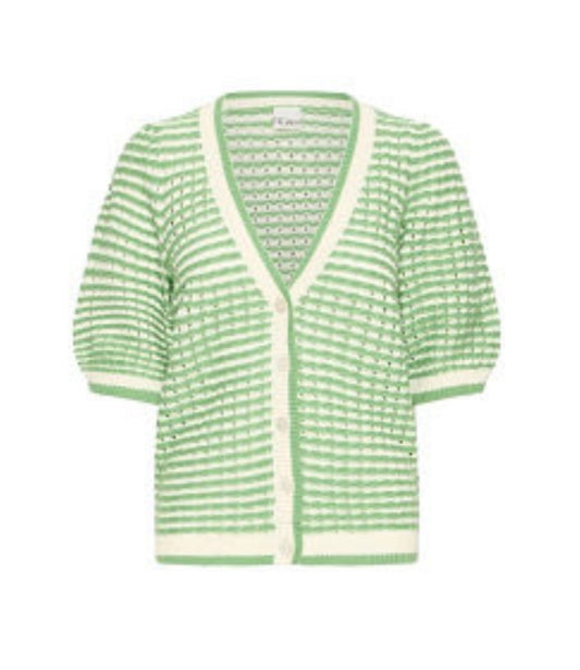 Ichi Green/Cream Short Sleeve Cardigan