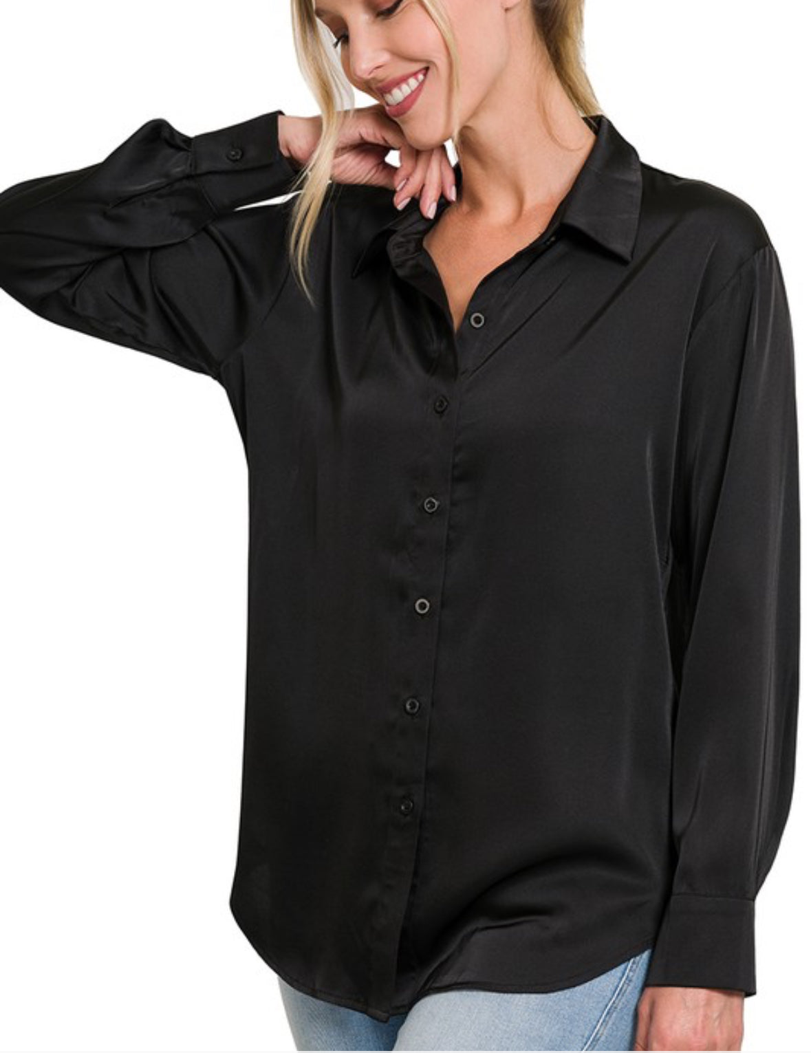 Satin Button Up Black