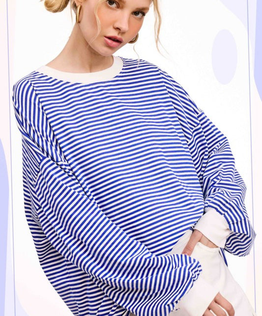Crew neck Stripe long sleeve Royal