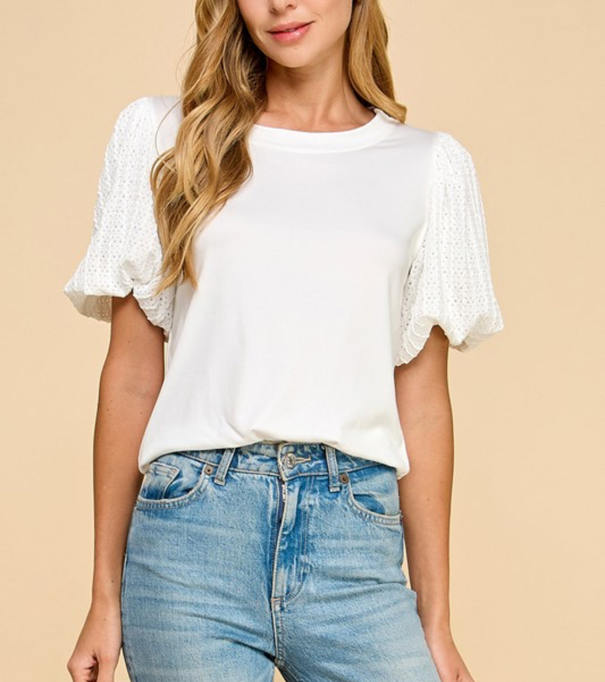 Solid Top w/Puff Sleeves Ivory