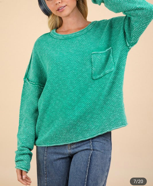 Mineral Wash Oversized Sweater Green