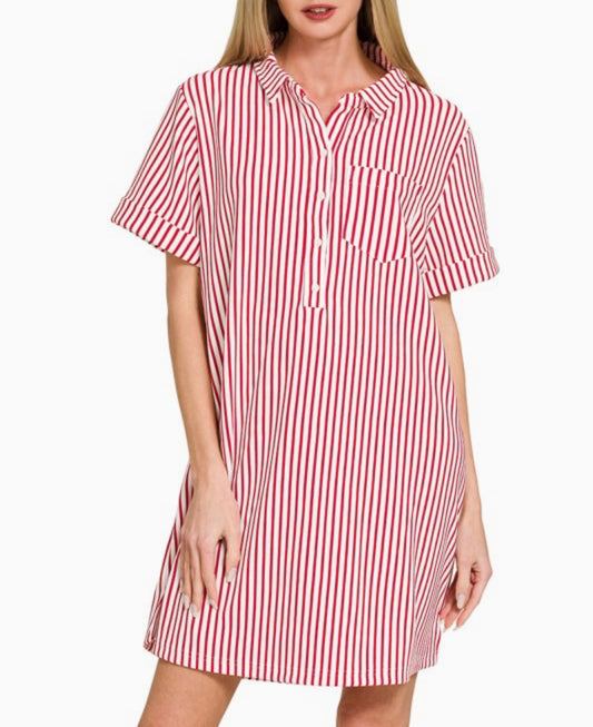 Red Stripe Collared Dress