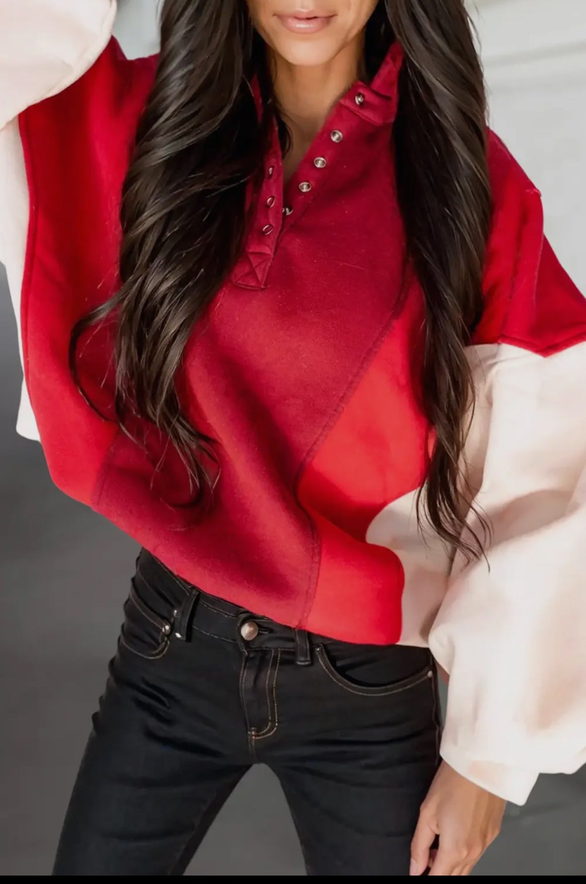 Colorblock Oversized Henley Sweatshirt