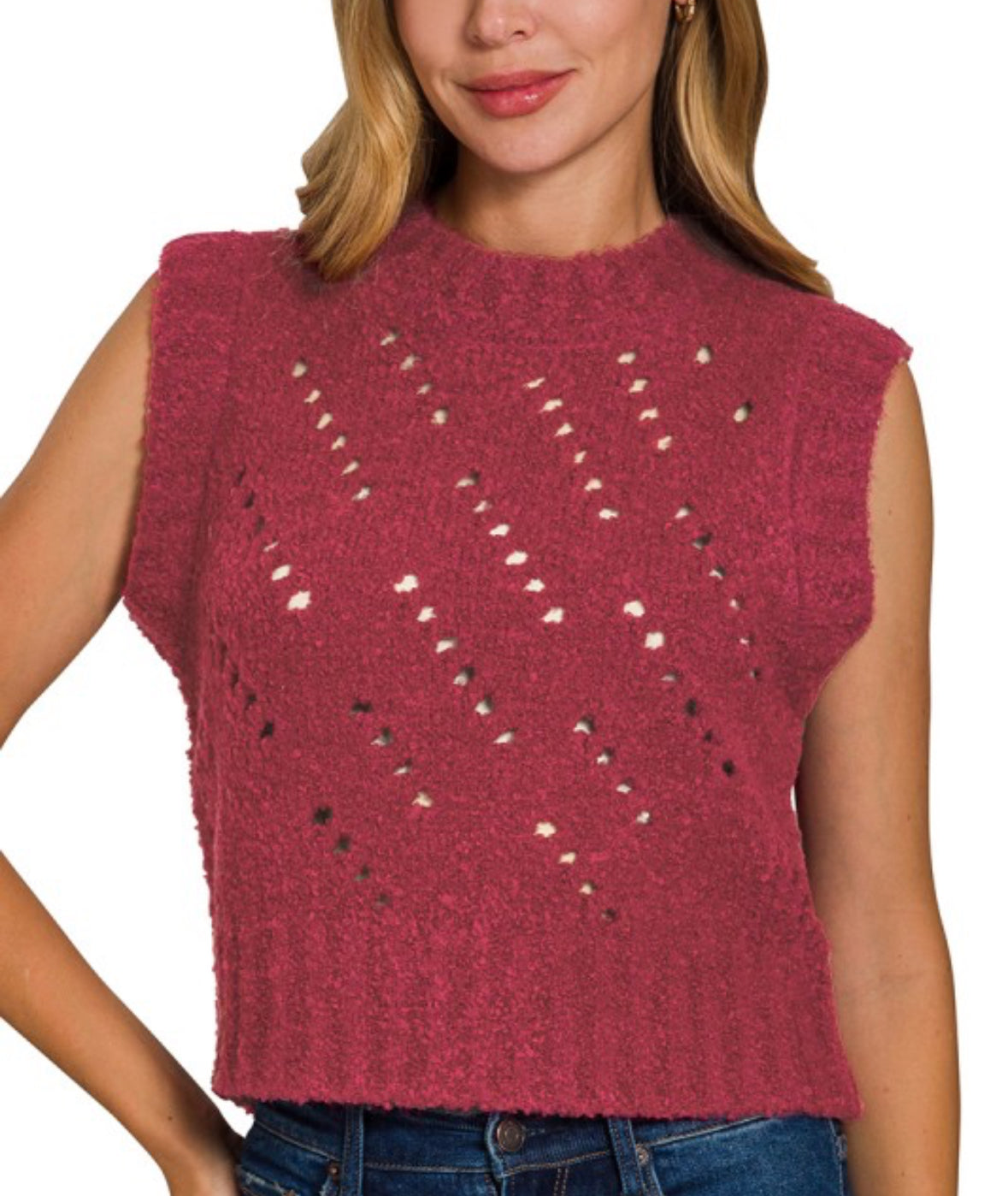 Textured Wool Sweater Vest Cabernet