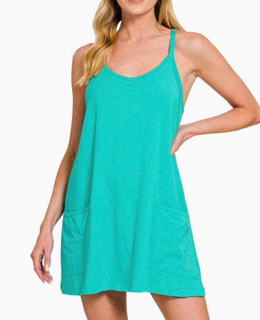 Mini Dress Built in Romper Teal