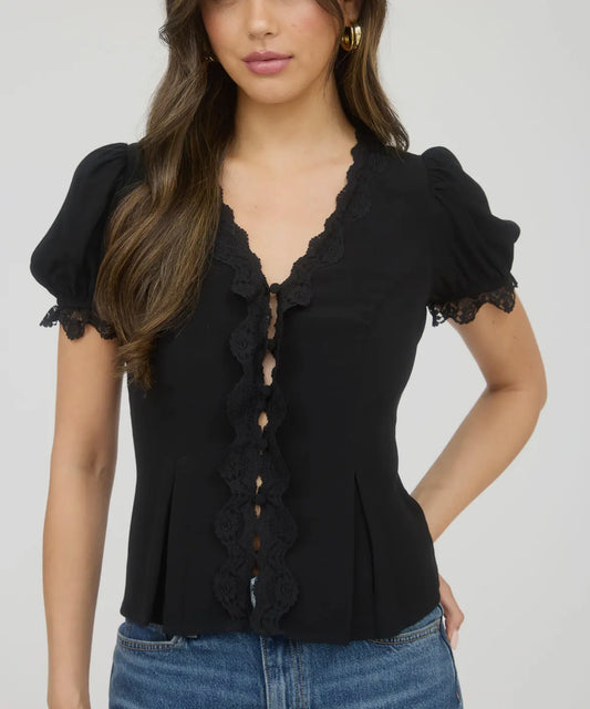 Lace Trim Black Top