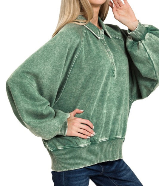 Acid Was Button Pullover Green
