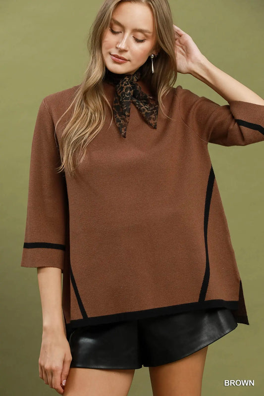 Brown Mock Neck Sweater